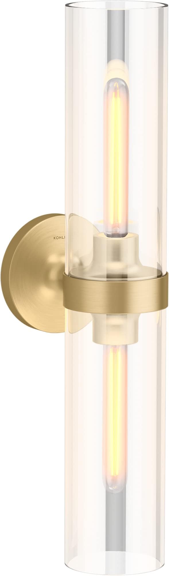 KOHLER Purist Bathroom Vanity Light Fixture, Wall Sconce Lighting, UL Listed, 2 Light - 22 in. H, Brushed Moderne Brass