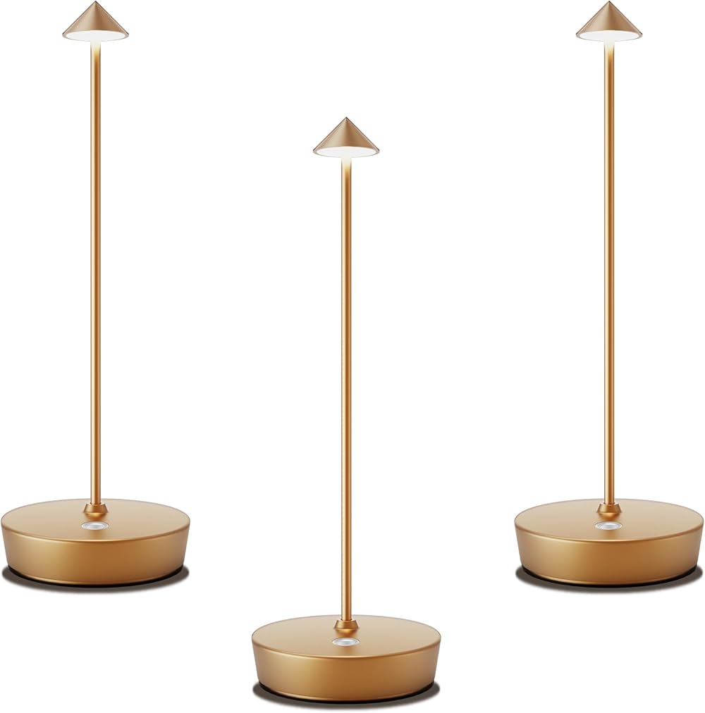 LED Cordless Lamp,Outdoor Table Lamp 6000 mAh Portable USB Battery Powered Table Lamp, Restaurant/Couple's Dinner(Gold)