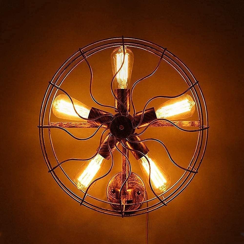 Wall Lamp Wind E27 Wrought Iron 5-10 M2 Lighting Fixture Rust Diameter 46Cm Electric Fan Wall Light Irradiated Area Wall Lamp