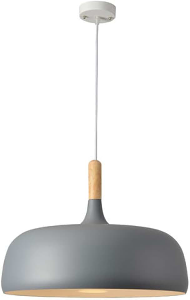 Glossy Industrial Light Restaurant Chandeliers W/Oak Wood and Iron Black Finish Ceiling Lamp Shade Aluminum Farmhouse Hanging Rustic Lighting Fixtures for Bedroom,Dining Ro/Light Grey/48Cm