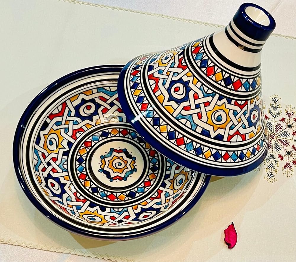 Handmade Moroccan Ceramic Tagine Cooking Pot, Hand Painted Cooking and Serving Pot, Handmade Tagine pot For Your Kitchen, Ceramic Pots For Cooking with Two Gifts (12