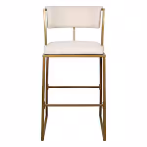 NewRidge Home Goods Mina 30 in. Antique Brass Mid-Back Metal Bar Stool with Upholstered Cream Seat, 1-Stool