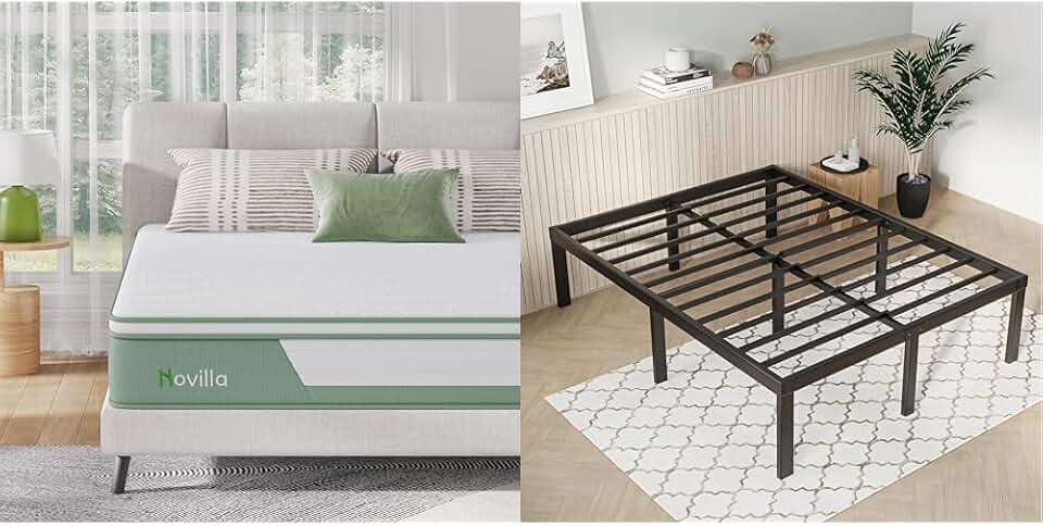 Novilla Mattress Full, 12 Inch 5-Zone Hybrid Mattress with Gel Memory Foam & Full Size Bed Frame, 14 Inch Metal Platform Bed Frame Full Size with Storage Space Under Bed