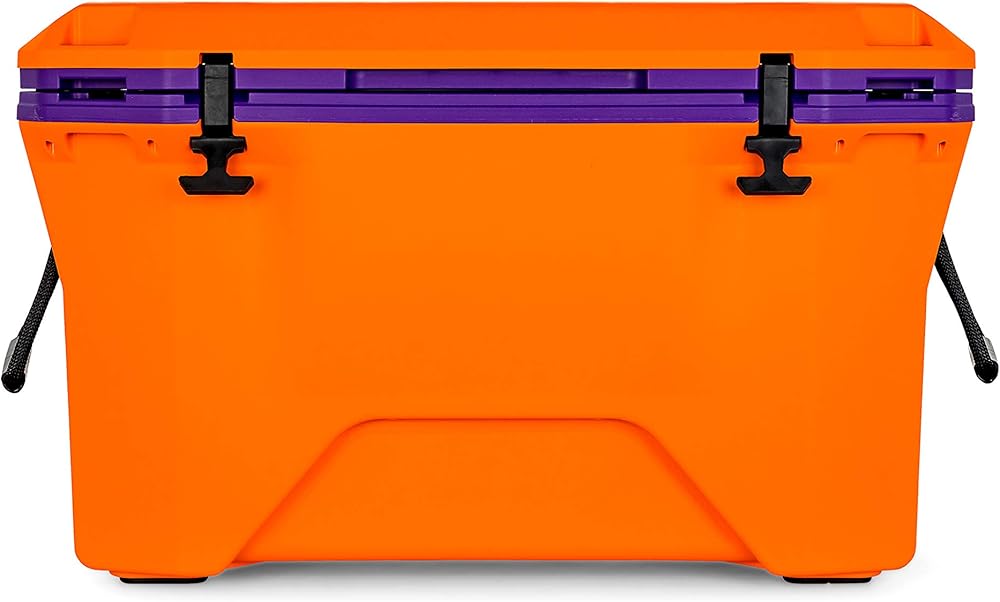 Camco Currituck Orange and Purple 50 Quart Cooler - Rugged Exterior Made for Camping, Hunting, Fishing and Tailgating - Comes with Cooler Basket (51746)