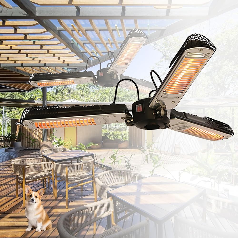 Outdoor Patio Heater, 1950W Electric Hanging Patio Heater, Folding Outdoor Electric Infrared Space Heater, Tip-Over Shut Off, Ceiling Heater for Home Use/Balcony/Patio/Courtyard (Size : Without hangi