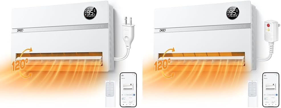 Dreo Wall-Mounted Heater, Smart Space Heater for Bedroom with Dreo FortPlug Overheat Protection & Wall Heater for Bathroom, Smart Space Heaters with ALCI Plug, 1500W, 120° Vertical Oscillation