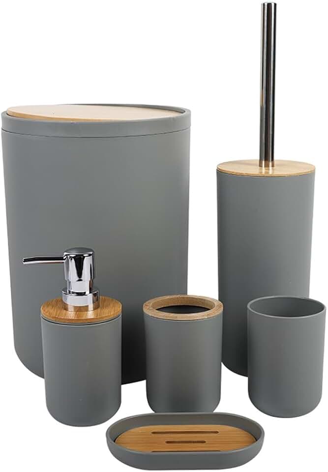 Bathroom Toiletries Six-piece Bathroom Storage Kit Trash Can Soap Dish Toothbrush Holder(E)