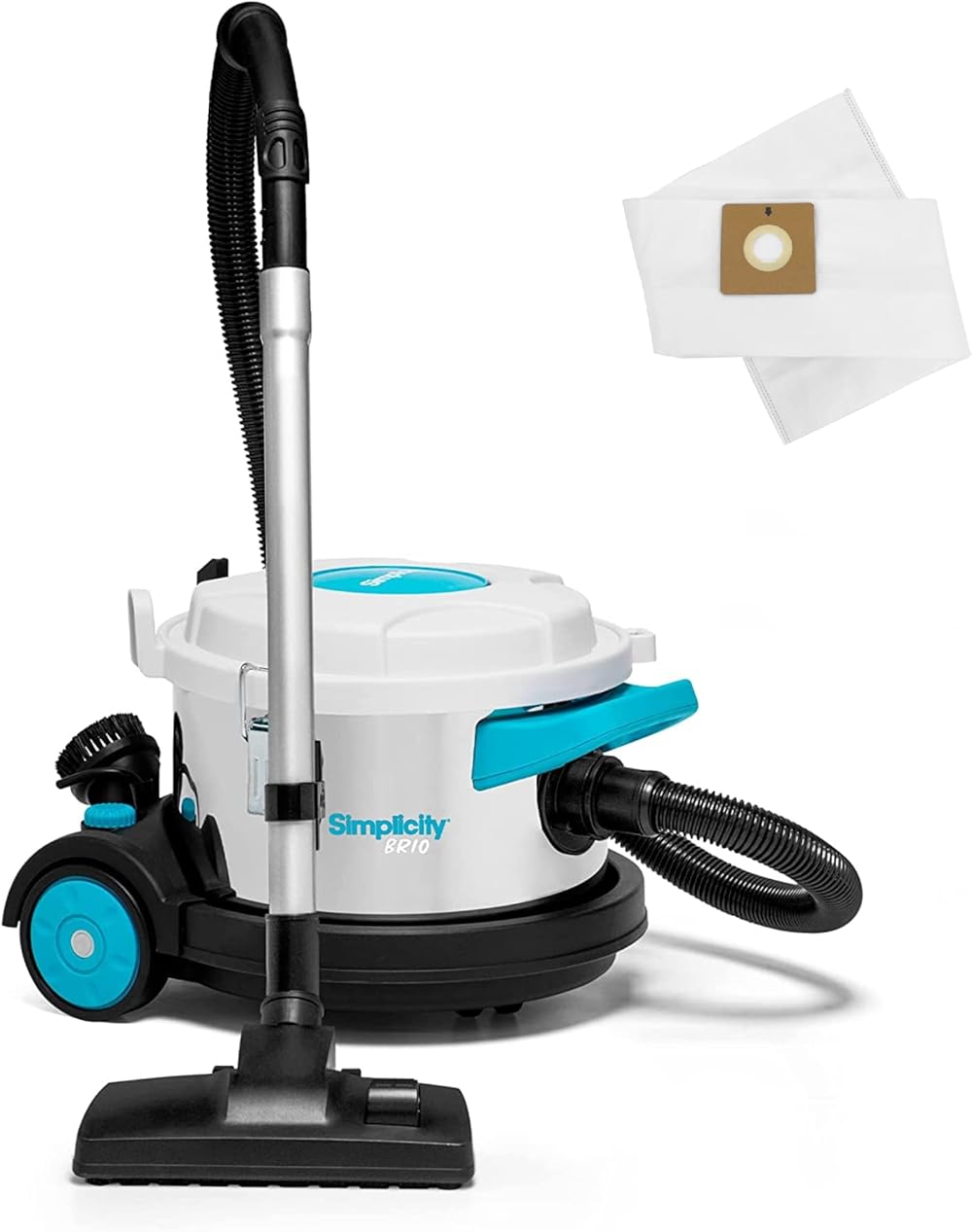 Simplicity Vacuums Brio Dry Canister Vacuum and Vacuum Bag Set Bundle, Heavy Duty Vacuum Cleaner for Hardwood and Tile, Rugs and More with Extra Vacuum Bag Set