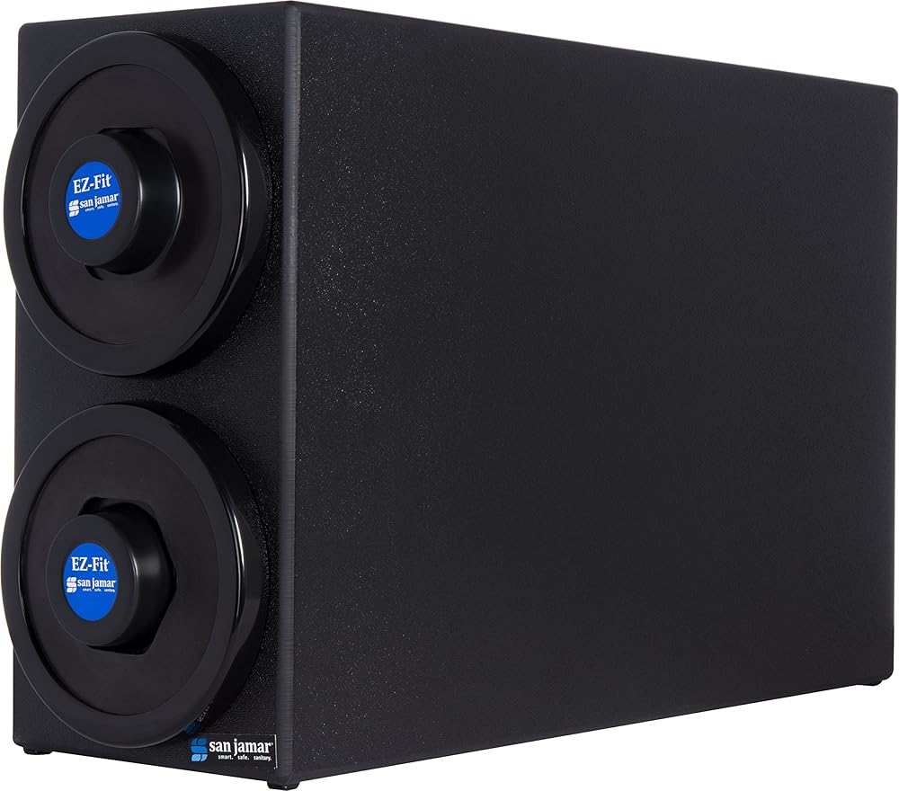 San Jamar Ez-Fit Cup Dispenser Cabinet, 2 Tiers with Black Trim Rings for Restaurants, Dining Halls, and Fast Food, Plastic, 17 x 9.75 x 27.75 Inches, Black