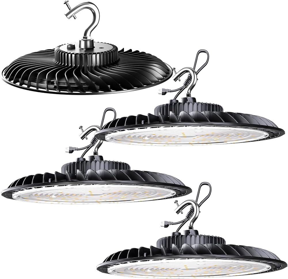 Upgrade 400W LED High Bay Shop Light 60000lm Commercial Bay Lighting 𝐀𝐂𝟏𝟎𝟎-𝟐𝟕𝟕𝐕 5000K High Bay LED Light with Plug for 30-45FT Height Warehouse- 4Pack 5Yrs Warranty
