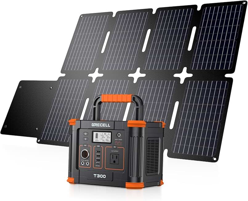 Portable Power Station 300W (Peak 600W) with 80W Foldable Solar Panel, 288Wh Solar Generator with Portable Solar Charger, 110V Pure Sine Wave AC Outlet Backup Lithium Battery