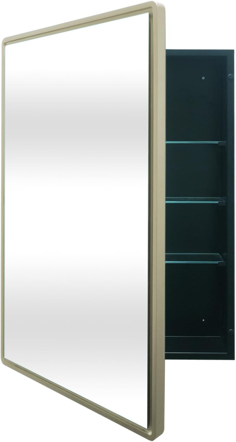 Bathroom Medicine Cabinet with Farmhouse Gold Framed Mirror 24x36 Inches Surface Mount Mirror Cabinet for Bathroom Toilet Kitchen