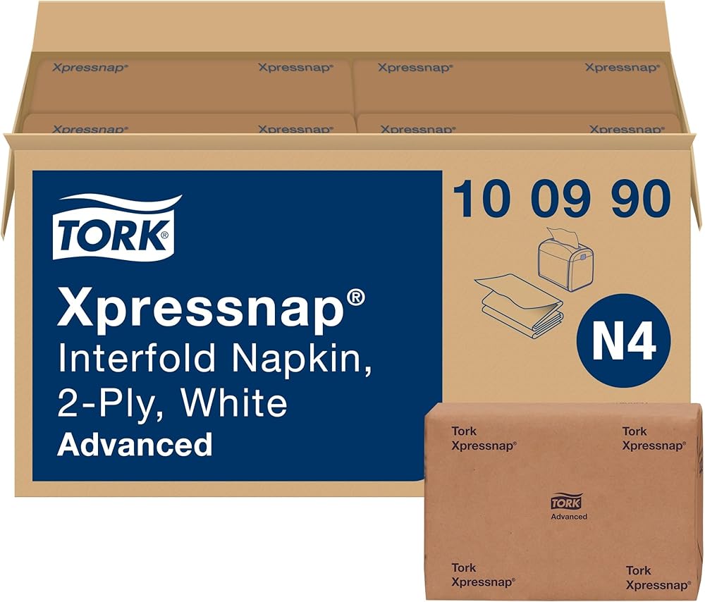 Tork Xpressnap White Dispenser Napkin N4, 2-ply, 1/2 Fold, One-at-a-Time Dispensing,12 x 500, 8.5