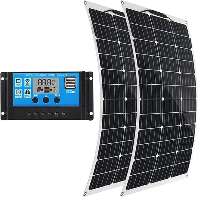 AIZYR Outdoor Monocrystalline Solar Panel 300W 18V Semi-Flexible Solar Cell DIY Cable Waterproof Battery Charger + 40A Conrtoller for Car RV Boat