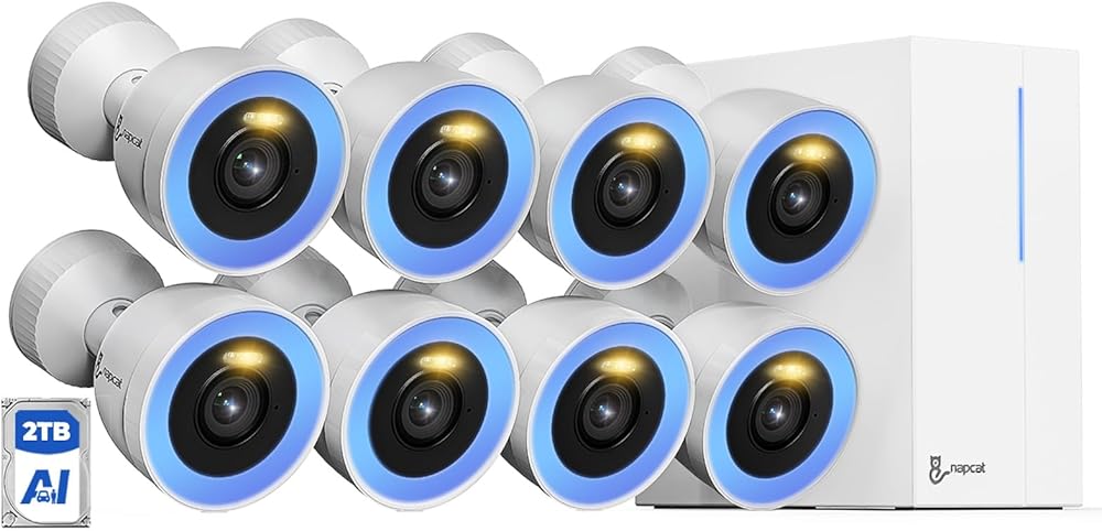 PoE Security Camera System, F1.0 Color Night Vision, Spotlight, Human/Vehicle Detection, IP67 Waterproof, 2-Way Talk, 4K 8CH NVR with 2TB HDD, 8Pcs 4MP Outdoor Surveillance IP Cameras (N2808)