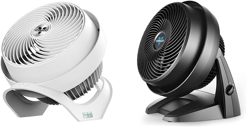 Vornado 733DC Whole Room Energy Smart Air Circulator Fan, Made in USA, Variable Speed Control, White, Large & 630 Mid-Size Whole Room Air Circulator Fan, Black