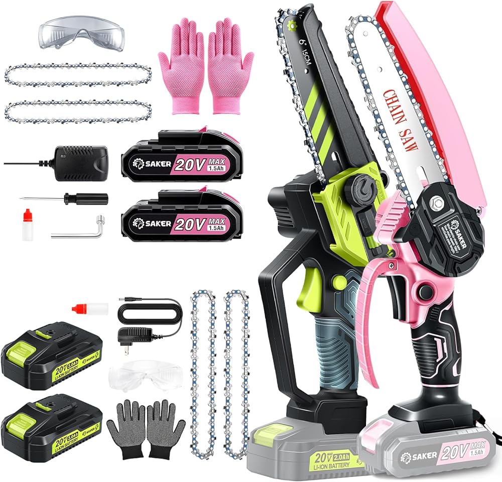 Saker Mini Electric Chainsaw,6 Inch, Handheld Portable Chain Saw and Saker Multifunction Mini Chainsaw,6 Inch Brushless Chainsaw