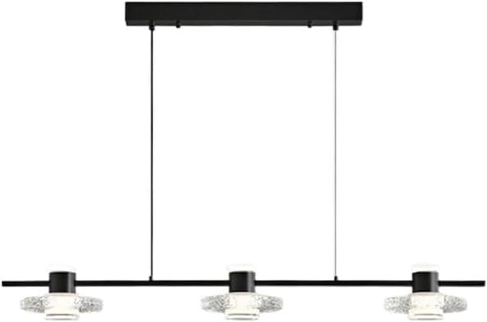 Modern Light Luxury Black LED Ceiling Pendant Light Modern Linear Pendant Light for Kitchen Island with Acrylic Imitate Crystal Shade Copper Long Chandelier for Dining Room Living Room