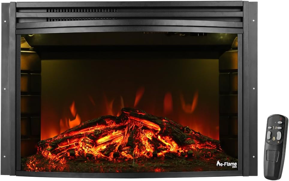 Quebec 27-inch Electric Fireplace Stove Insert with Remote - 3-D Log and Fire Effect