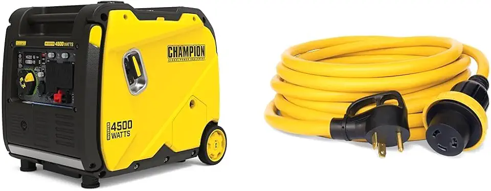 Champion 4500-Watt RV Ready Inverter Generator Bundle with 30-Foot 30-Amp 125-Volt RV Generator Power Cord