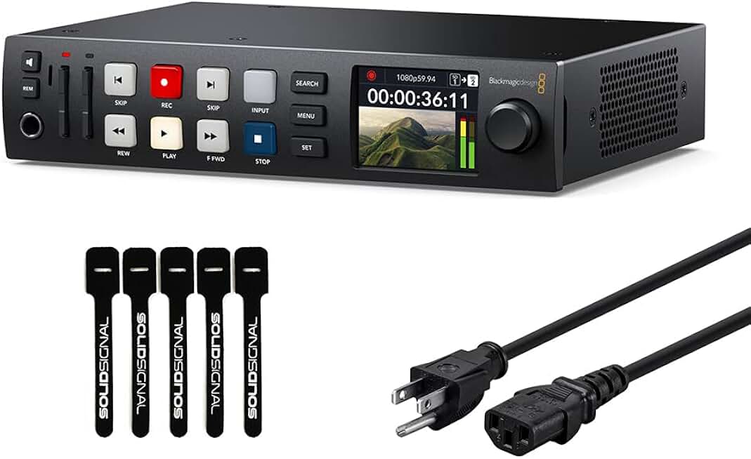 Blackmagic Design HyperDeck Studio HD Plus Recorder with 6 ft Power Cord and 5-Pack SolidSignal Cable Ties (HYPERD/ST/DCHP)