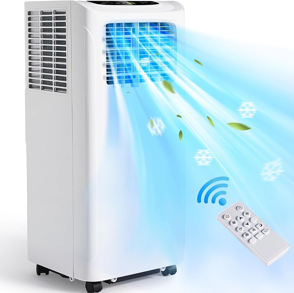 Air Conditioner, 9700 BTU Portable Air Conditioner with Fan & Dehumidifier Cools up to 300 sq. Ft, 3-in-1 Portable AC Unit with Remote, 24H Timer&Sleep Mode, LED Display, White