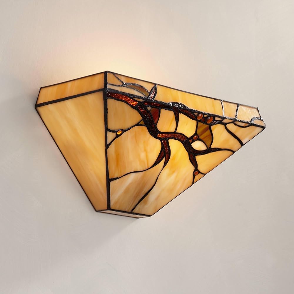 Robert Louis Tiffany Budding Branch Tiffany Style Vintage Wall Light Sconce Leaf Pattern Art Glass Hardwired 14