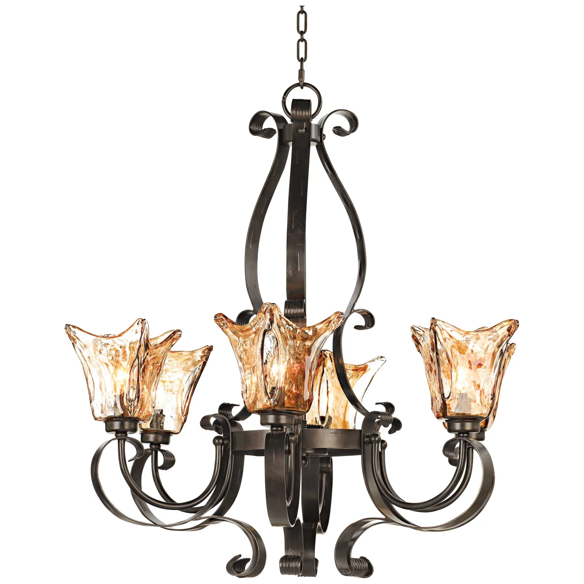 Uttermost Vetraio 6-Light Metal Brass and Glass Chandelier in Oil Rubbed Bronze