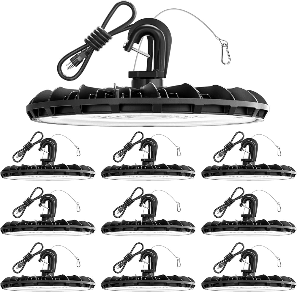 UFO LED High Bay Lights 10 Pack 155W 21000LM High Bay LED Shop Light with US Plug, Commercial Bay Lighting for Factory Warehouse Gym Workshop, 5000K Daylight - UL Listed