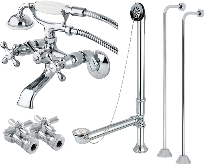 Kingston Brass CCK265C Vintage Wall Mount Claw Foot Faucet Package, 4-3/4-Inch, Polished Chrome