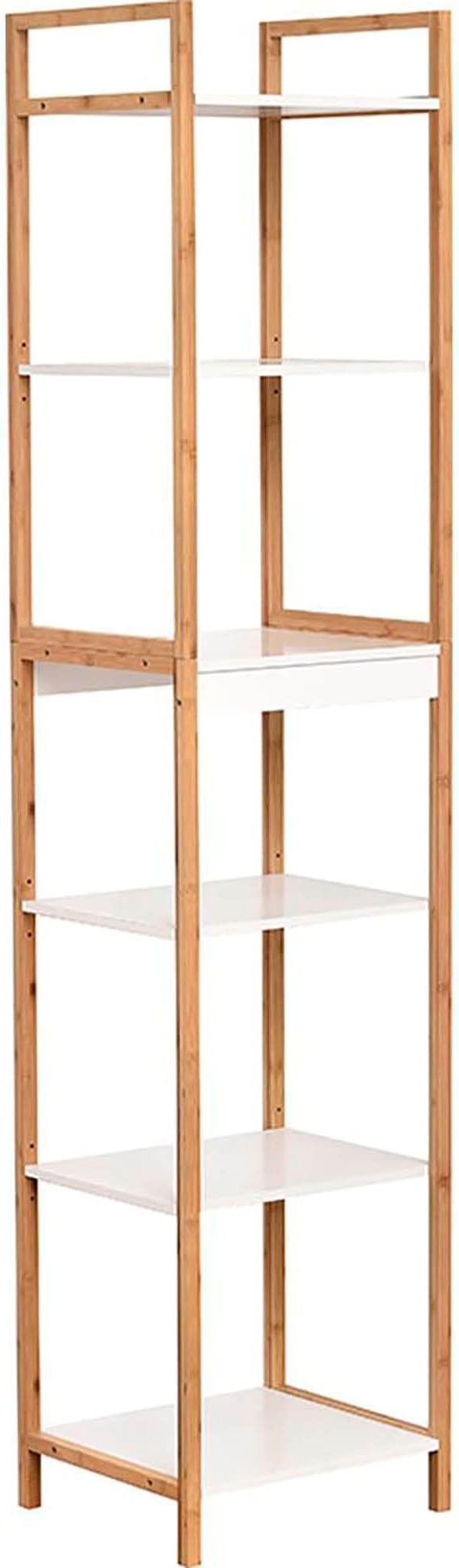 EVIDECO French Home Goods Tower Shelving Unit Storage Padang 6 Shelves Bamboo Frame Wood White