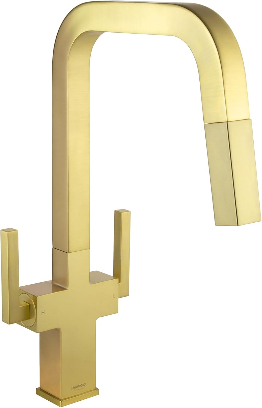 Brushed Gold Kitchen Faucet with Pull Down Sprayer, Lava Odoro Solid Brass Two Handle Kitchen Faucet Single Hole Contemporary Kitchen Sink Faucet with Deck Plate, Spot-Resistant, KF802-SG