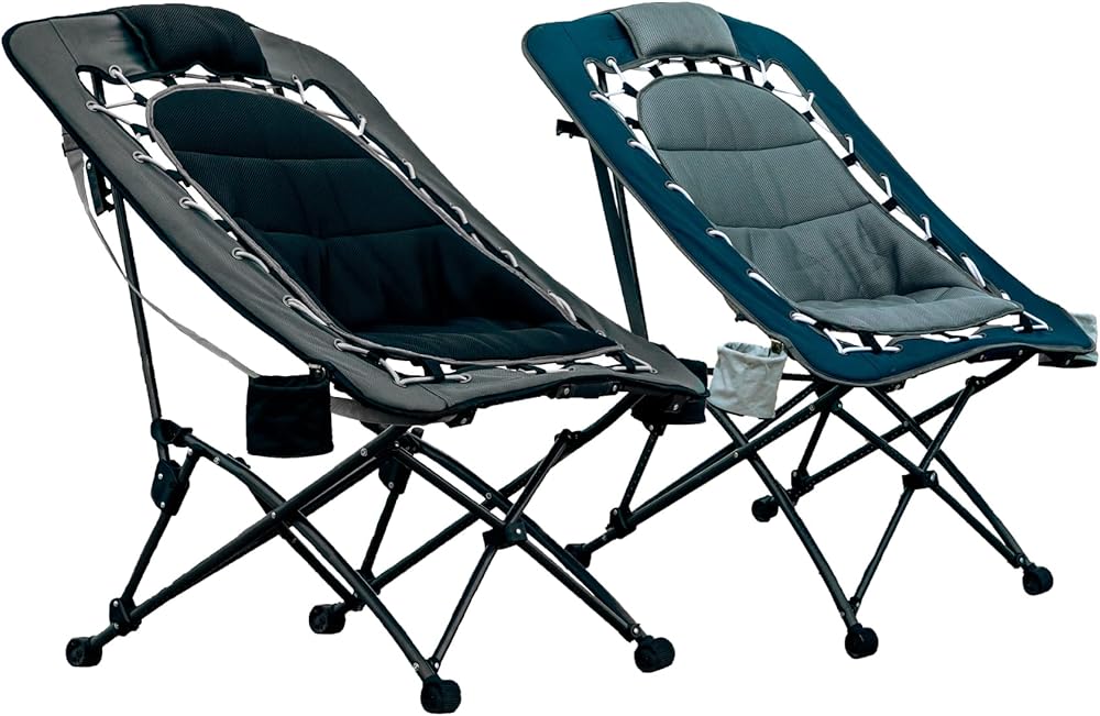 Max Comfort Folding Bungee Chair 2 Pack for Sporting Events, Camping, Tailgating and Outdoor Living (Mixed BB)