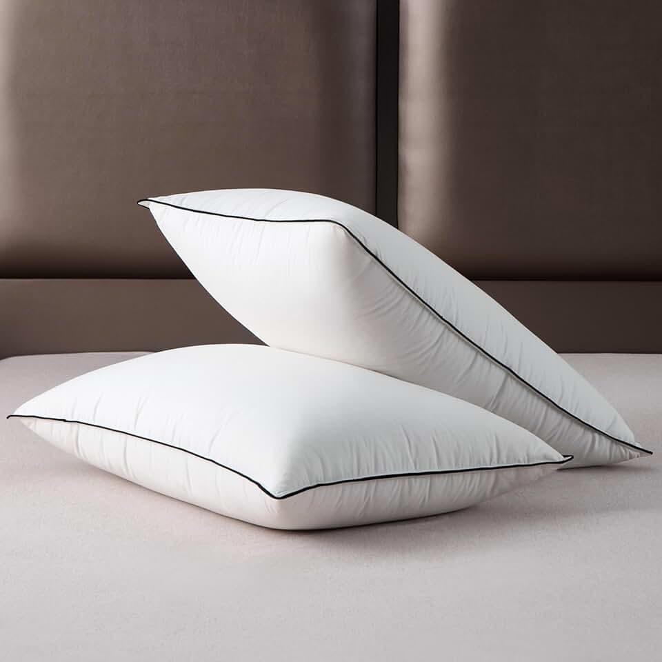 Luxury White Down Pillows Standard Size - 480 Thread Count 100% Cotton Shell - Soft and Support Down Bed Pillow for Back, Side, Stomach Sleepers - 2 Pack(20 x 26”)