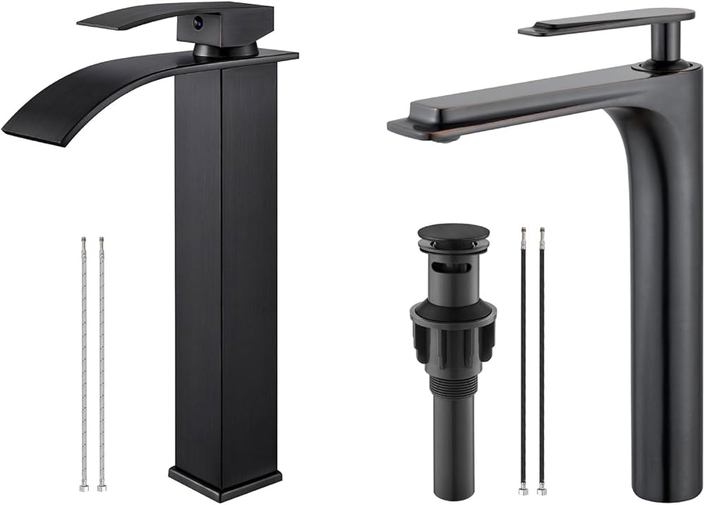 Airuida Tall Vessel Sink Faucet Oil Rubbed Bronze, Single Handle Single Hole Tall Waterfall Bathroom Faucet Vessel Sink Faucet Single Handle Single Hole Bathroom Sink Faucet