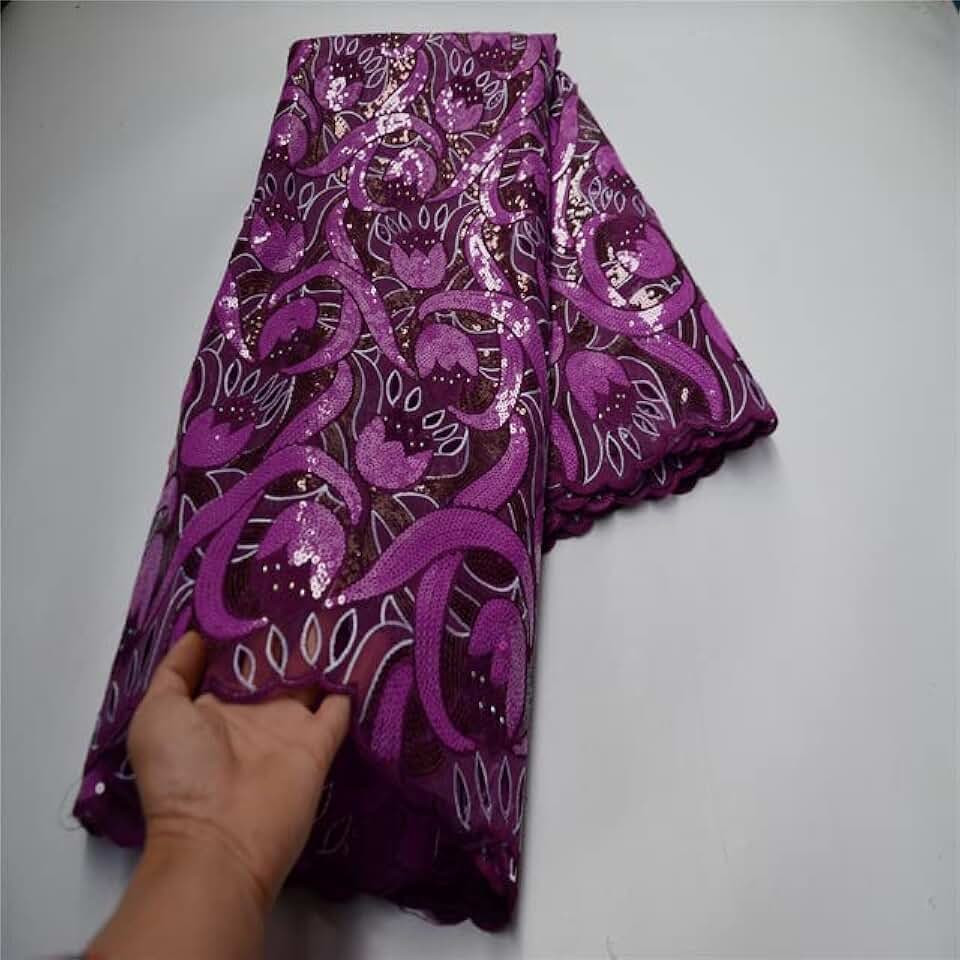 5 Yards High Class Handcut African Lace Fabric Swiss Voile 100% Cotton Floral Lace Fabric with Sequins PS896