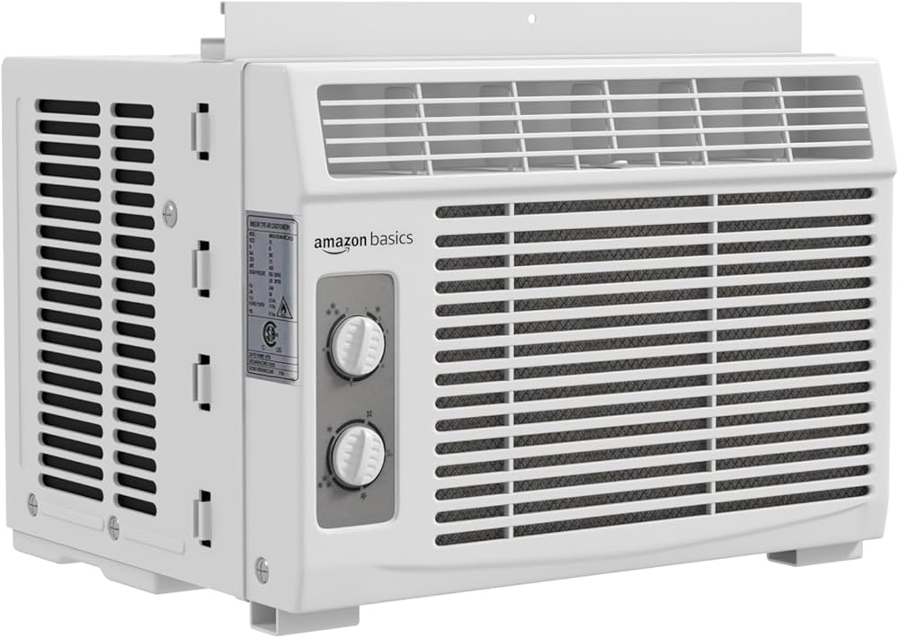 Amazon Basics Window Mounted Air Conditioner with Mechanical Control Cools 150 Square Feet, 5000 BTU, AC Unit, White