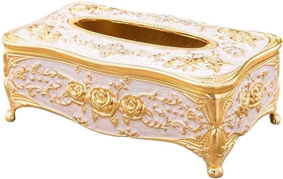Metal Retro Rose Paper Box Creative Living Room Dining Room Bathroom Household Waterproof Tissue Box(Onecolor)