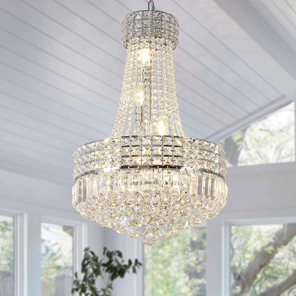 WABON Crystal Chandelier, Modern Hanging Chandelier Light Fixture Empire Chandelier for Bedroom K9 Crystal Chandeliers for Living Room Dining Room Foyer