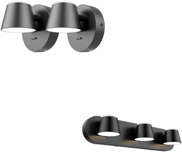 110 Volt Hardwired Wall Sconce 2 packs with On/Off Switch USB Charging Port+3 Light LED Bathroom Vanity Light Black Dimmable