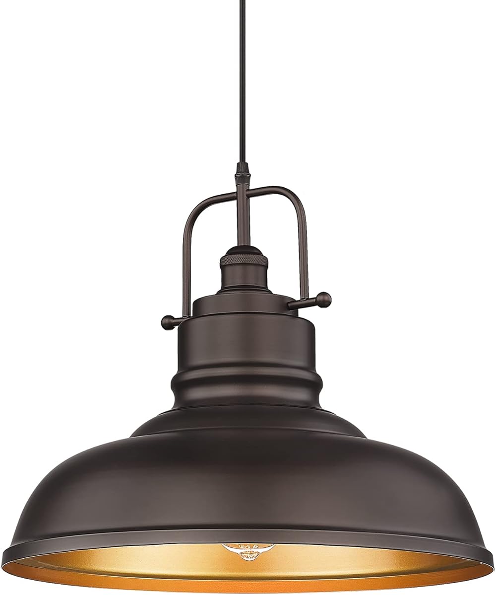 zeyu 17.7 Inch Farmhouse Pendant Light for Kitchen Island, Large Ceiling Hanging Light with Metal Dome Shade, Oil Rubbed Bronze Finish, 016-1M ORB