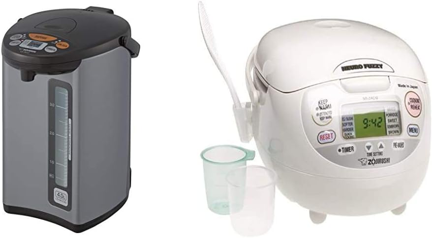 Zojirushi Micom Water Boiler & Warmer, 135 oz. / 4.0 Liters, Silver and Zojirushi NS-ZCC10 Neuro Fuzzy Rice Cooker, 5.5-Cup uncooked rice / 1L, White