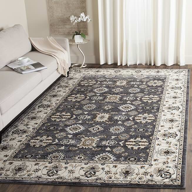 SAFAVIEH Lyndhurst Collection Area Rug - 9' x 12', Grey & Cream, Traditional Oriental Design, Non-Shedding & Easy Care, Ideal for High Traffic Areas in Living Room, Bedroom (LNH332G)