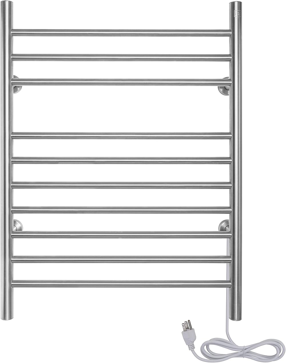 WarmlyYours 10-Bar Infinity Electric Heated Bath Towel Warmer Rack, Dual Connect, Wall-Mounted, Stainless Steel, Brushed, 23.6