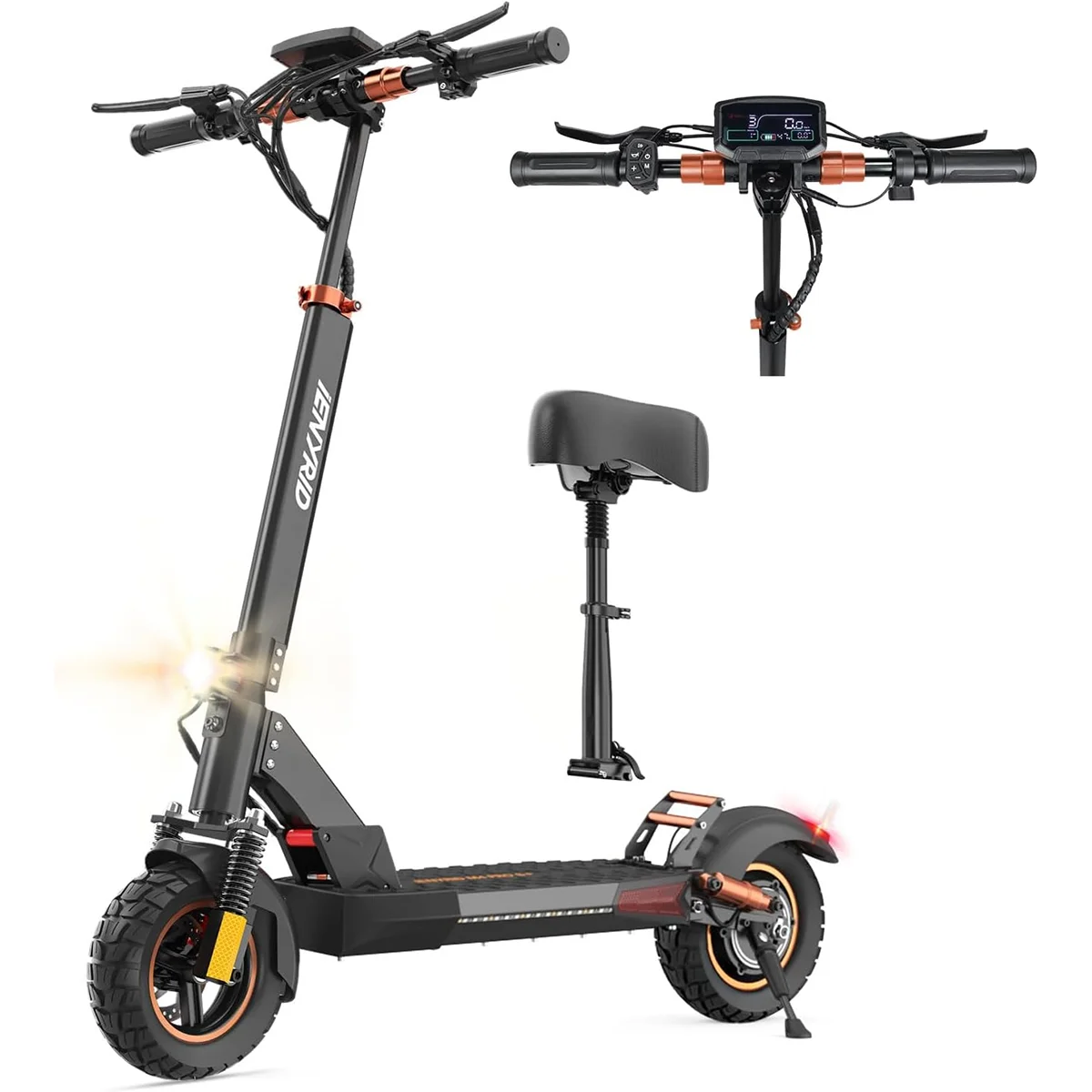 iENYRID 800W Adult Electric Scooter Foldable Commute E-scooter Bike with Seat, up to 30 Miles Long Range & 28mph,  Kids Electric Skateboard for Age 14+