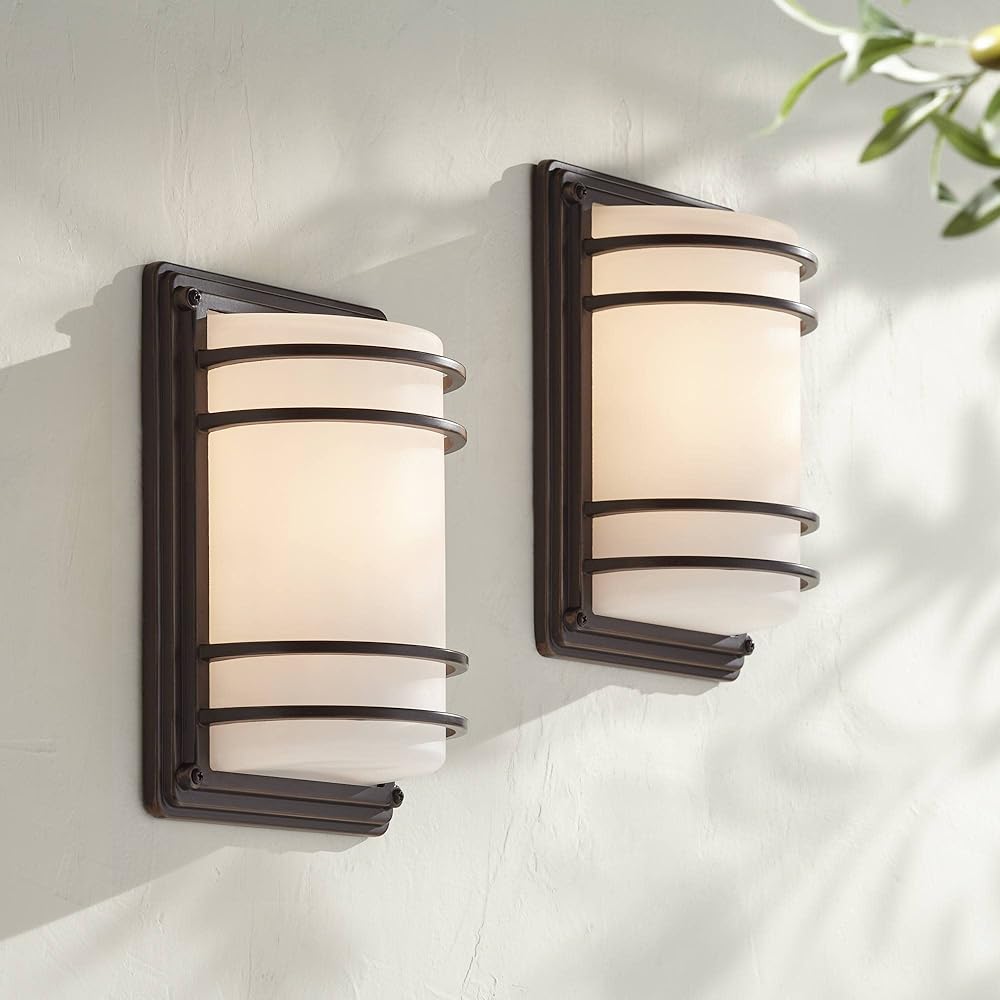 Habitat Modern Industrial Outdoor Wall Light Fixtures Set of 2 Oil Rubbed Bronze 11