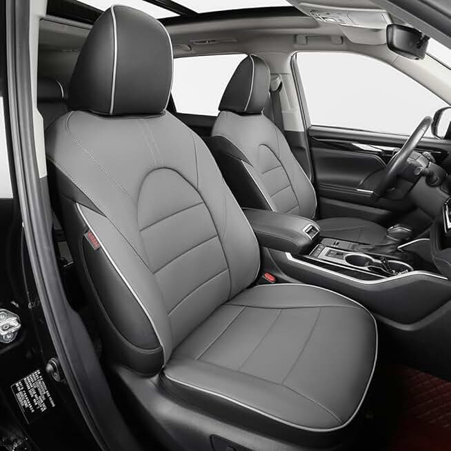 EKR Custom Fit Grand Highlander Car Seat Covers for Select Toyota Grand Highlander 2024 2025 - Three Rows,Second Row 40/60 Split, 8 Seats,Leather (Black/Gray)