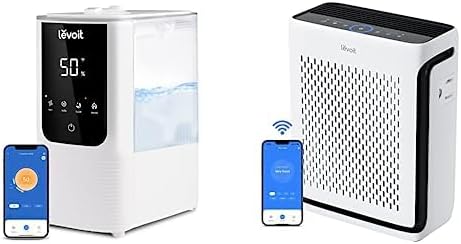 LEVOIT OasisMist Smart Cool and Warm Mist Humidifiers for Bedroom Large Room Home, White & Air Purifiers for Home Large Room Bedroom, H13 True HEPA Filter, Vital100S, White