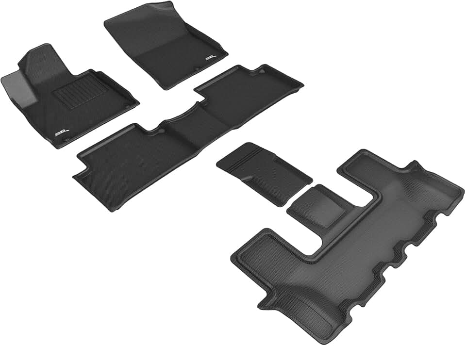 3D MAXpider All-Weather Floor Mats for Kia Sorento 6-Seater 2021-2022 Custom Fit Car Floor Liners, Kagu Series (1st, 2nd & 3rd Row, Black)