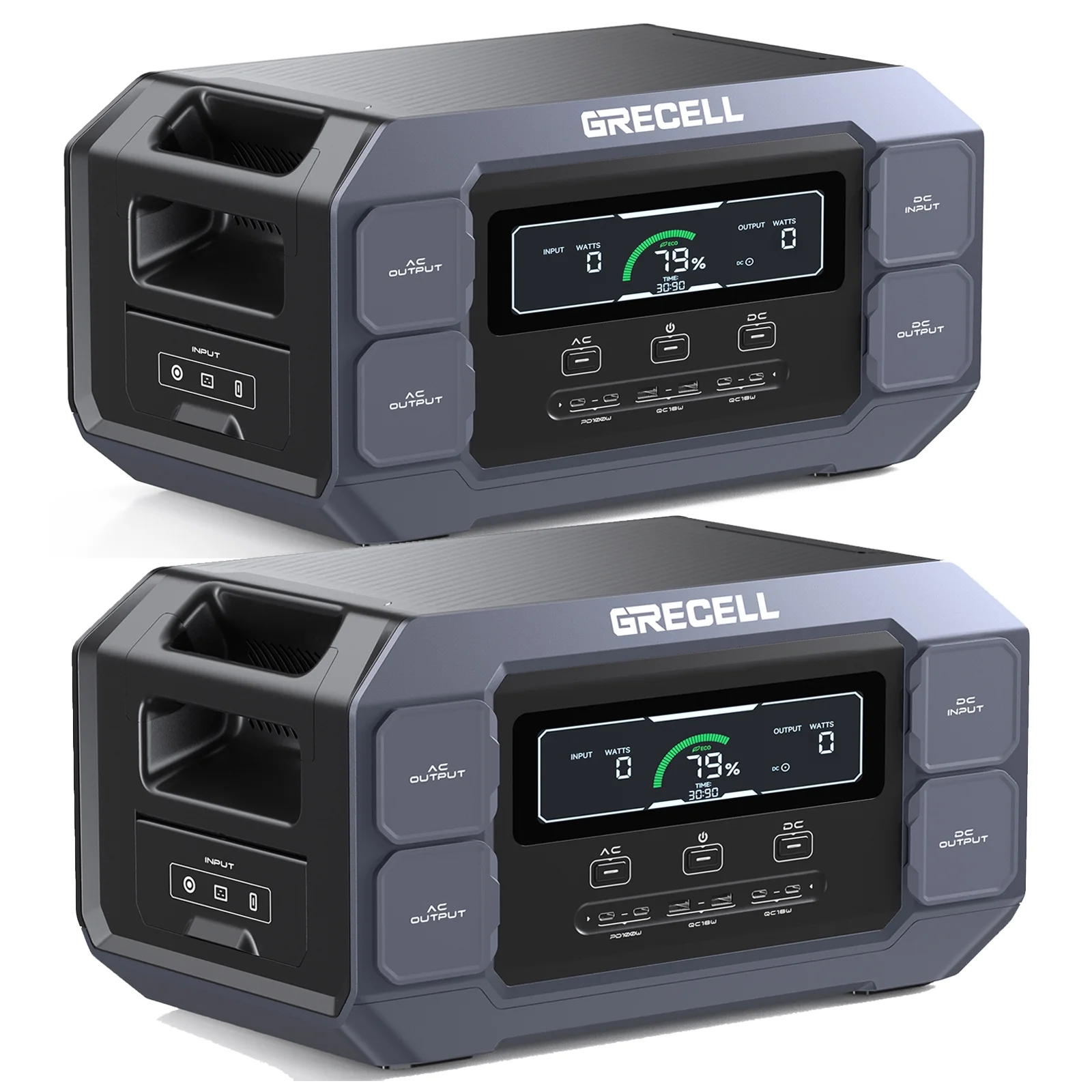 GRECELL Portable Power Station 1126Wh Capacity, 2-Pack Solar Generator 1126Wh LiFePO4 Battery Pack, with 4 2200W AC Outlets for Outdoor Camping,Home Backup,Emergency,RV,off-Grid